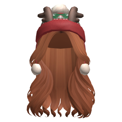 Christmas Hat w/ Deer Ears Curly Hair (Ginger) Roblox item