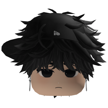 Black Messy Emo Hair w/ Y2K Cap & Cute Boy Face Roblox item