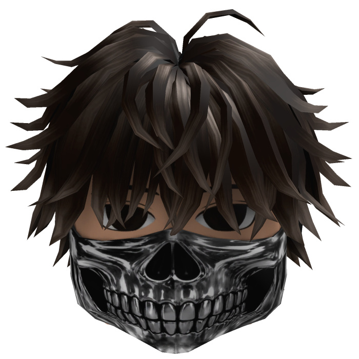 Messy Hair w/ Skull Mask (Dark Brown)
