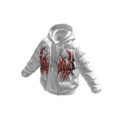 White Hoodie w/ Red Print White Puffer Jacket