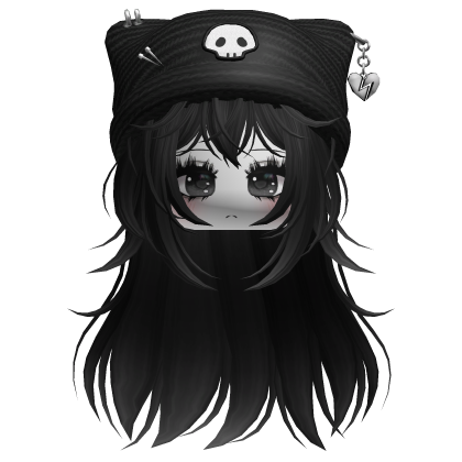 Emo Kawaii Skull Beanie W/ Wolfcut Black V6