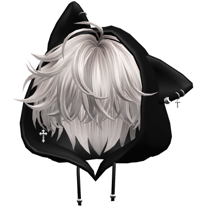 Silver Messy Hair with Cat Hoodie