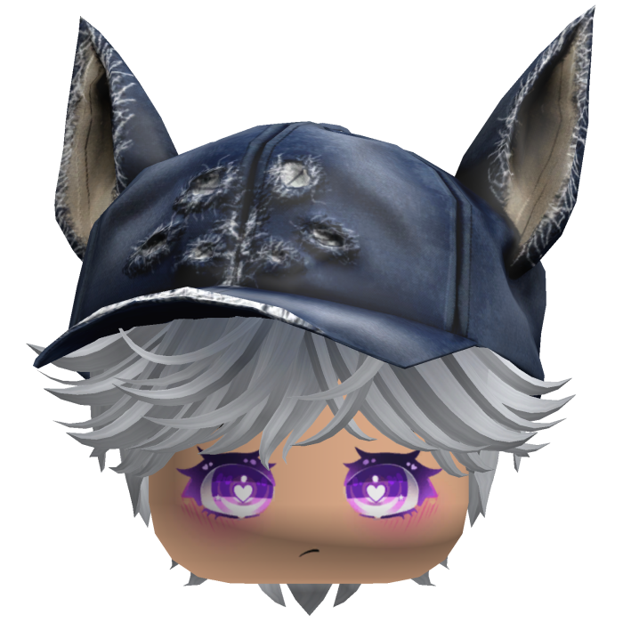 Cute Blue and White hair with a Y2K cat hat anime