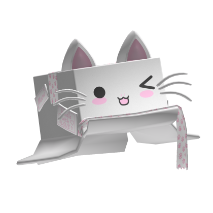 Cute Silly Cat Cardboard Box on Head White Roblox item