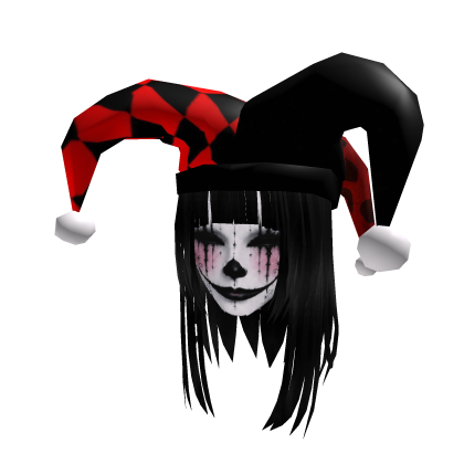 [Animated] Red & Black Jester Girl Hair & Mask Roblox item