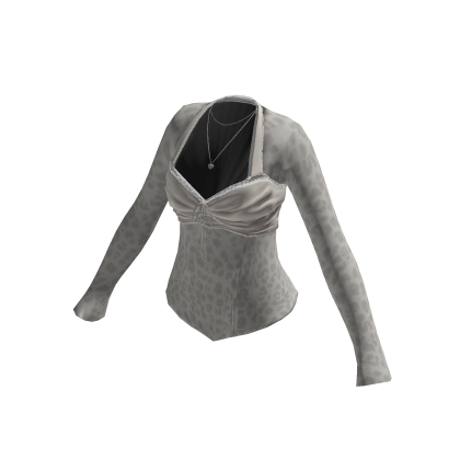 Y2K Leopard Twist Top w/ Necklace (Grey)