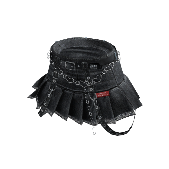 Heart Chain Denim Pleated Skirt (Black Denim)
