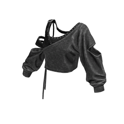 Gray Cropped Off Shoulder Grunge Top
