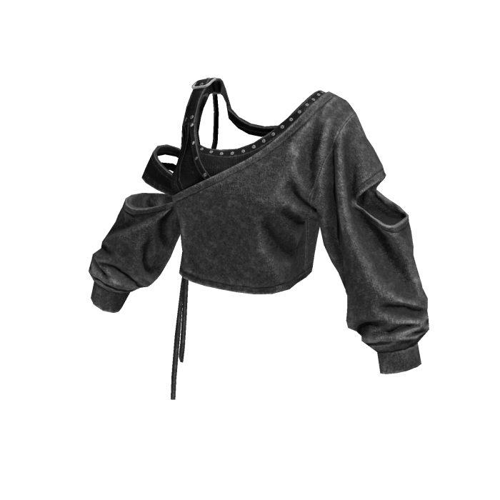 Gray Cropped Off Shoulder Grunge Top