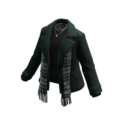 Preppy Wool Jacket w/ Plaid Scarf (Dark Green) | Roblox Item - Rolimon's