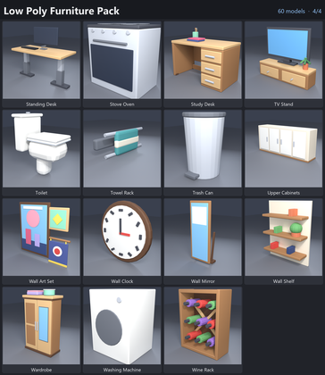 Low Poly Furniture Pack Home Bedroom Office x60 preview 4