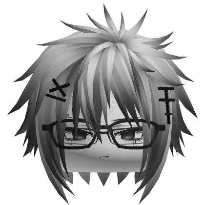Silver Messy Emo Boy Hair w Glasses & Cross Clips