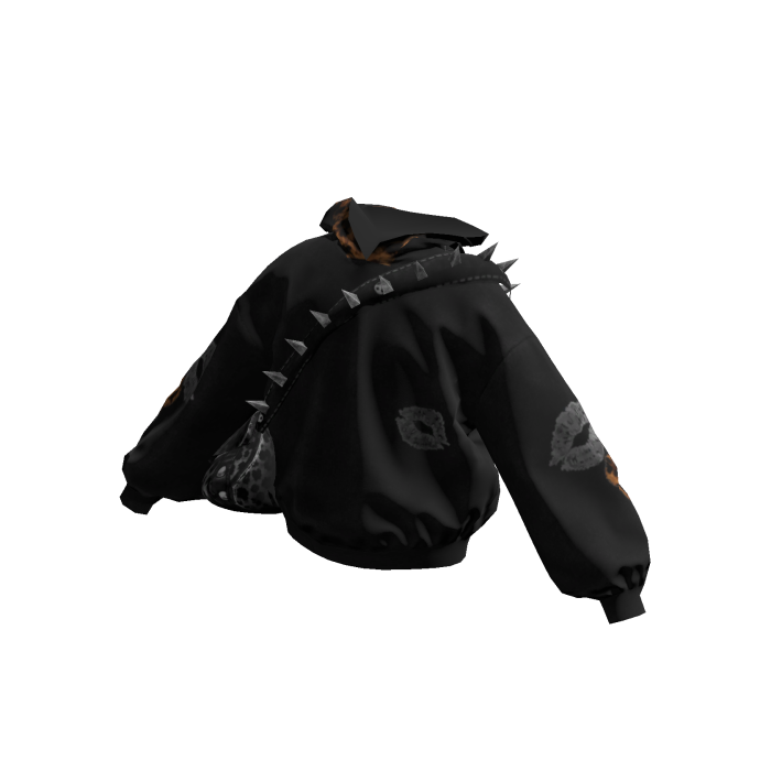 Baggy Y2K Hoodie w/ Leopard Bag (Black)