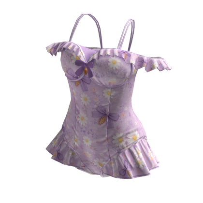 Coquette Floral Ruffle Swimsuit (Purple) thumbnail