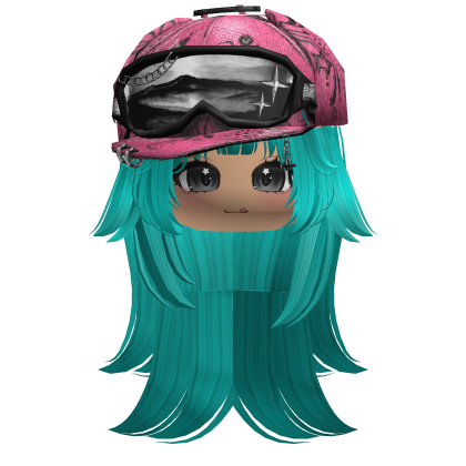 Teal Tilted Goggles Cap Girl Hair