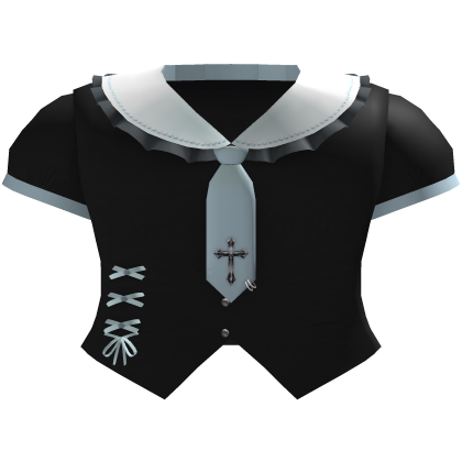 cute gothic black shirt with blue cross tie 