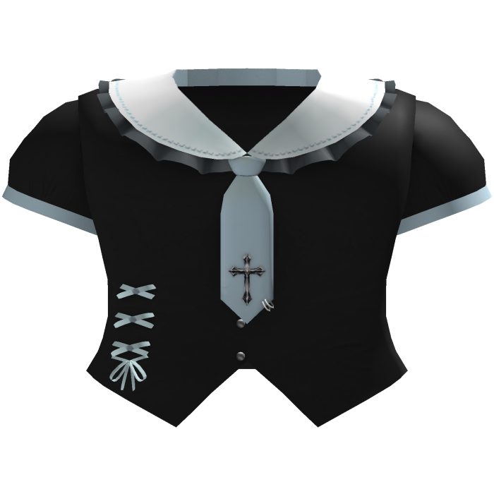 cute gothic black shirt with blue cross tie 