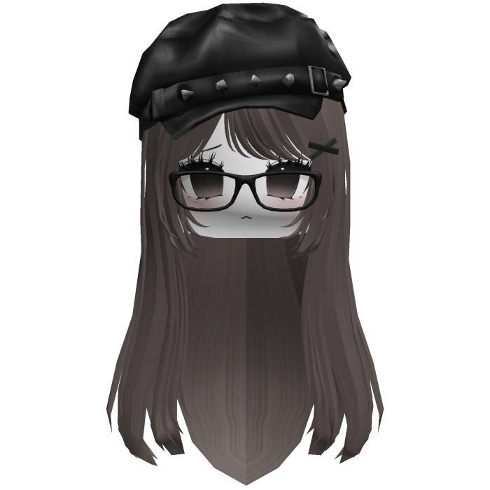 ☆ Gothic Beret hair ash brown w/ Moe face glasses
