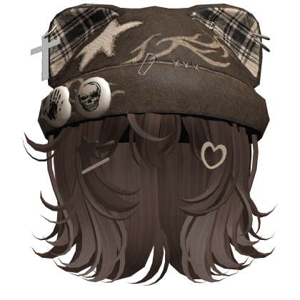 Brown Streetwear Y2K Beanie Girl Hair