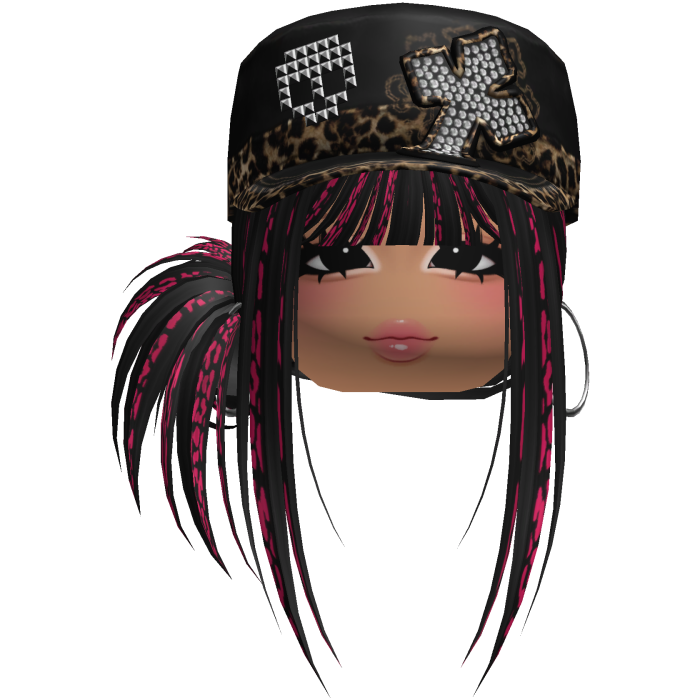 Gyaru Side Bun Hair w/ Cheetah Cap & Earrings