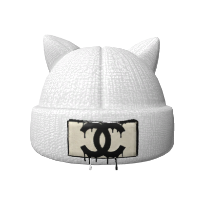 Drippy monogram cat beanie white