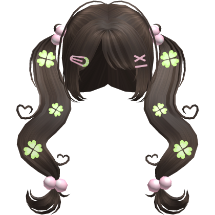 kawaii clover anime heart bobble pigtails  (brown) Roblox item