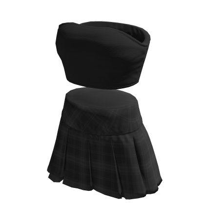 black tube top with pleated skirt outfit
