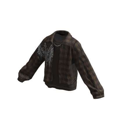 Brown Grunge Flannel Distressed Jacket w/ Chain