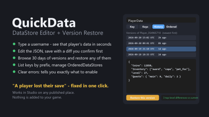 QuickData: DataStore Editor + Version Restore preview 1