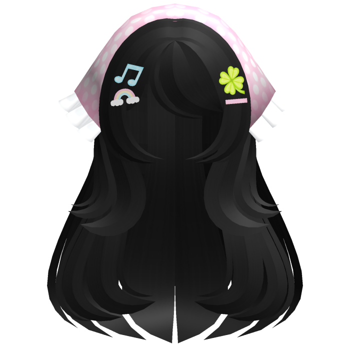 ♡ kawaii black long hair w pink headkerchief