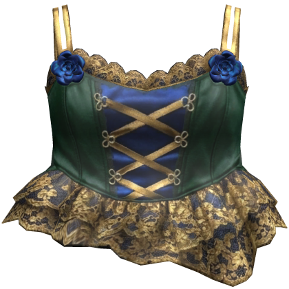 Green Blue Rose Corset Top