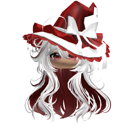 Anime Girl Hair w/Witch Hat (White&Red) Roblox item