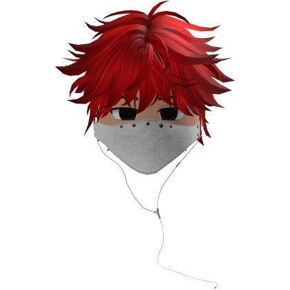 Cute Emo Boy Headphones Mask white Y2K ( red )
