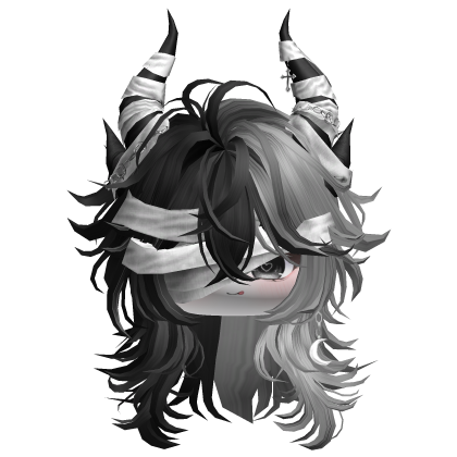 Horned Anime Demon Wolfcut (Black&Orange)