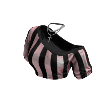 Cozy Off Shoulder Striped Top Necklace (PinkBlack)