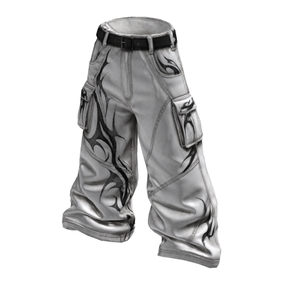 Y2K Tribal White Baggy Cargo Jeans