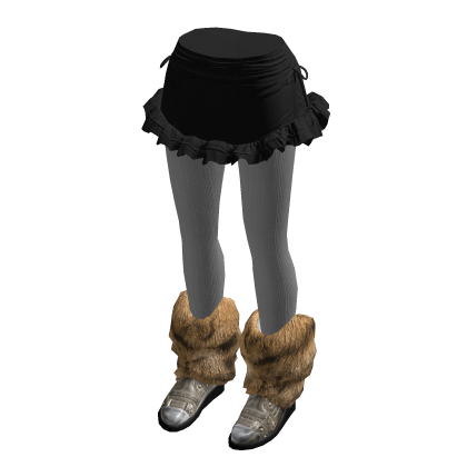 Ruched Ruffle Mini Skirt with Boots (Black)