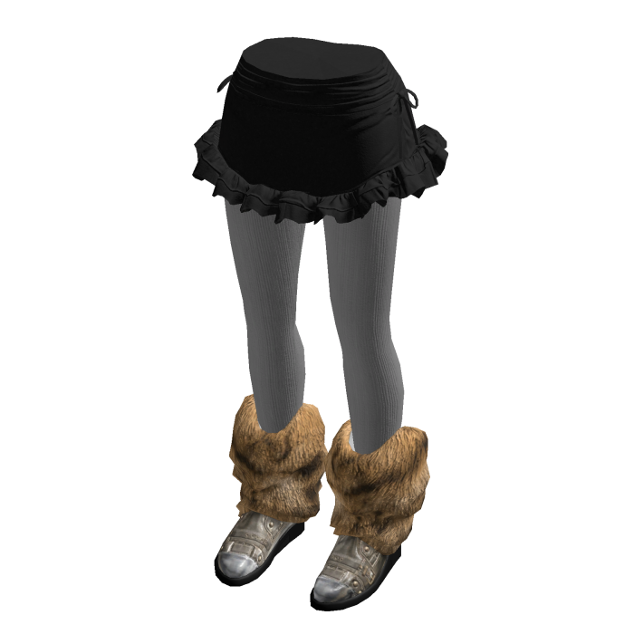 Ruched Ruffle Mini Skirt with Boots (Black)