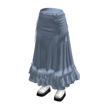 Ruched Maxi Skirt with Ruffle Hem (Light Blue)
