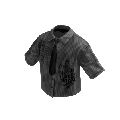 Grey Graffiti Grunge Cropped Shirt W Tie & Collar