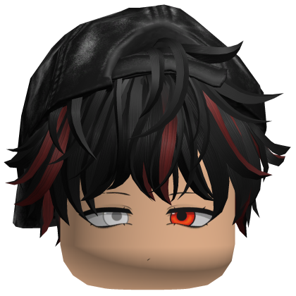 Black  + Red Messy Hair w Y2K Cap Red Anime Eyes thumbnail