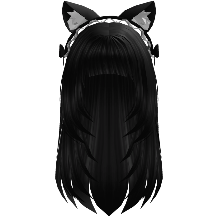 Black Straight hair W/ Maid Kitty Earmuff