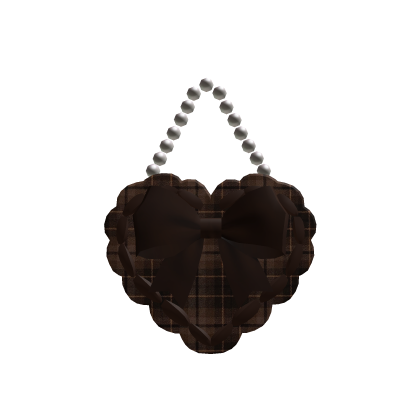 Brown Plaid Bow cute Heart Handbag w Pearl Handle♡