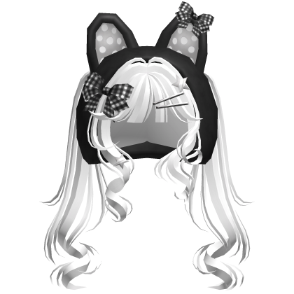 Cute Emo Curly Kitty Ear Pigtails w/ Hood White