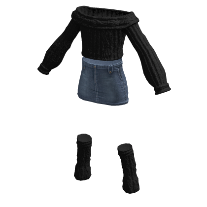 BB Knit Sweater Denim Skirt Leg Warmers Black