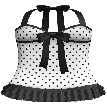 cute polka dot ruffled halter dress white/black