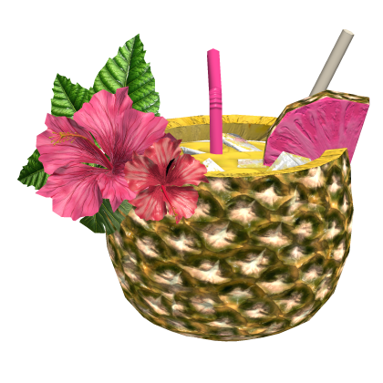 Pineapple Tropical Drink w/ Hibiscus Flowers