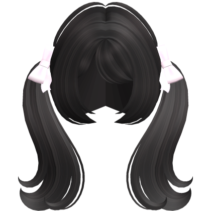 ‿੭ ♡ sweet ribbon pigtails in dark brown ⸝⸝ Roblox item