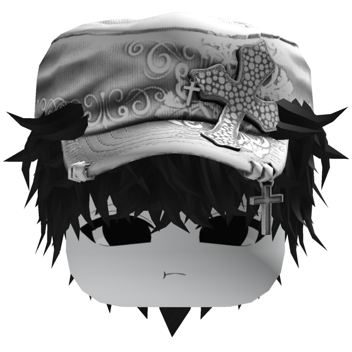 Black Messy Anime Hair w/ White Cadet Cap