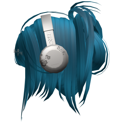 teal messy y2k hair with headphones